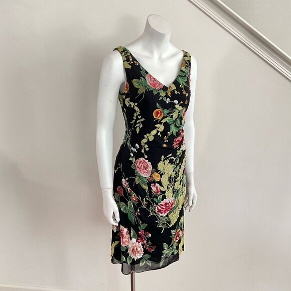 100% Silk Kay Unger Beaded Sequin Dress V-neck Black Floral 4 - Picture 10 of 10